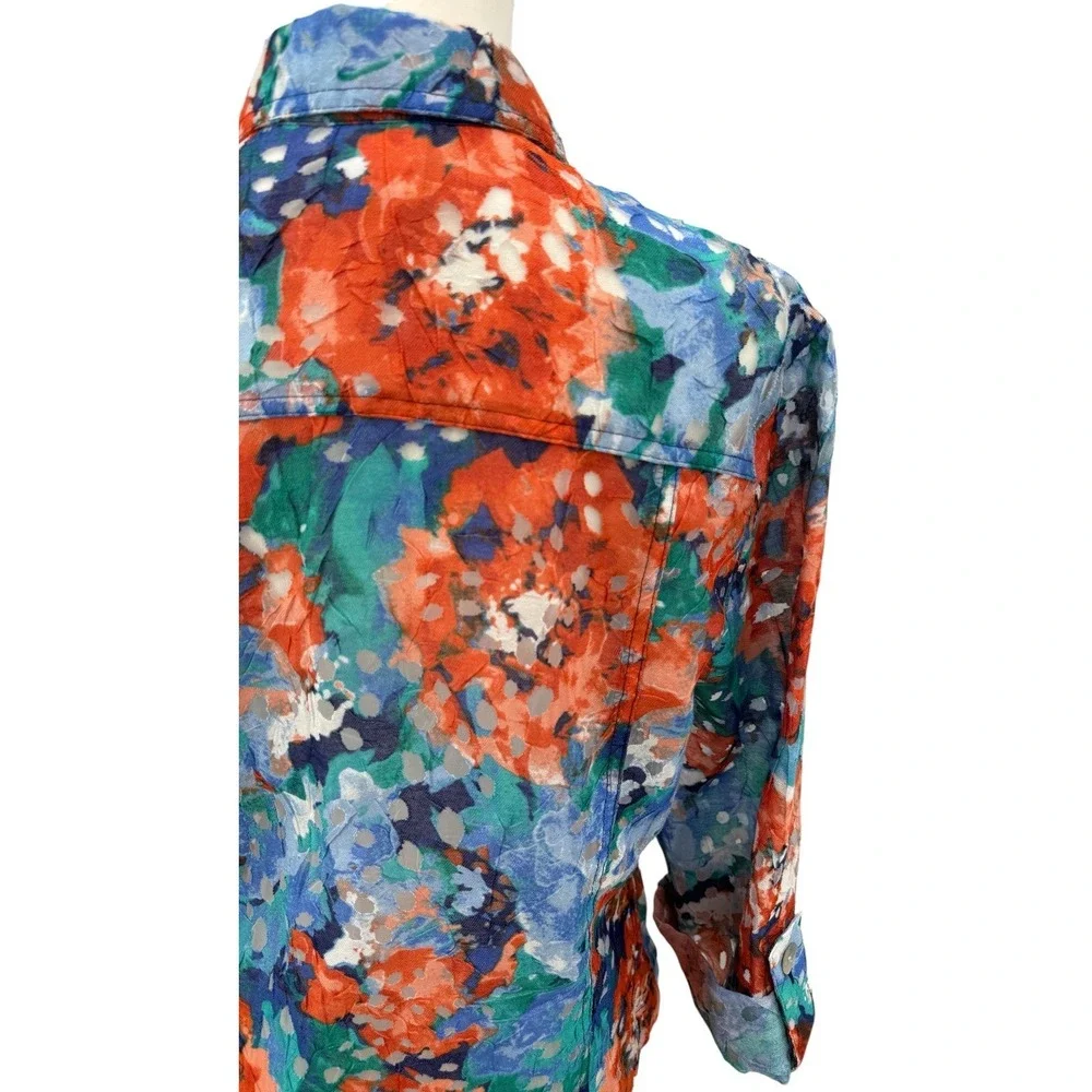 Ruby Rd Favorites Women's Sheer Floral Jacket Size 8 Lightweight Roll Tab Summer